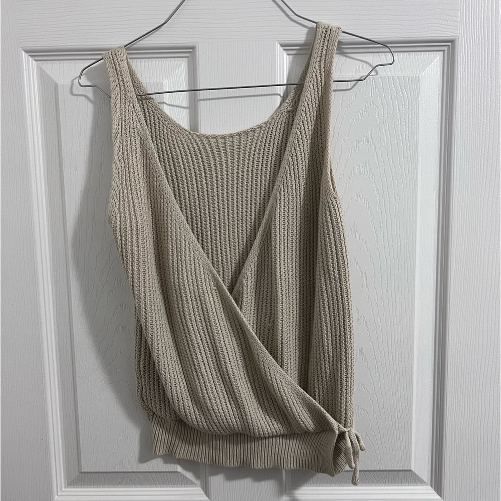 Knit cross over tie front tank top